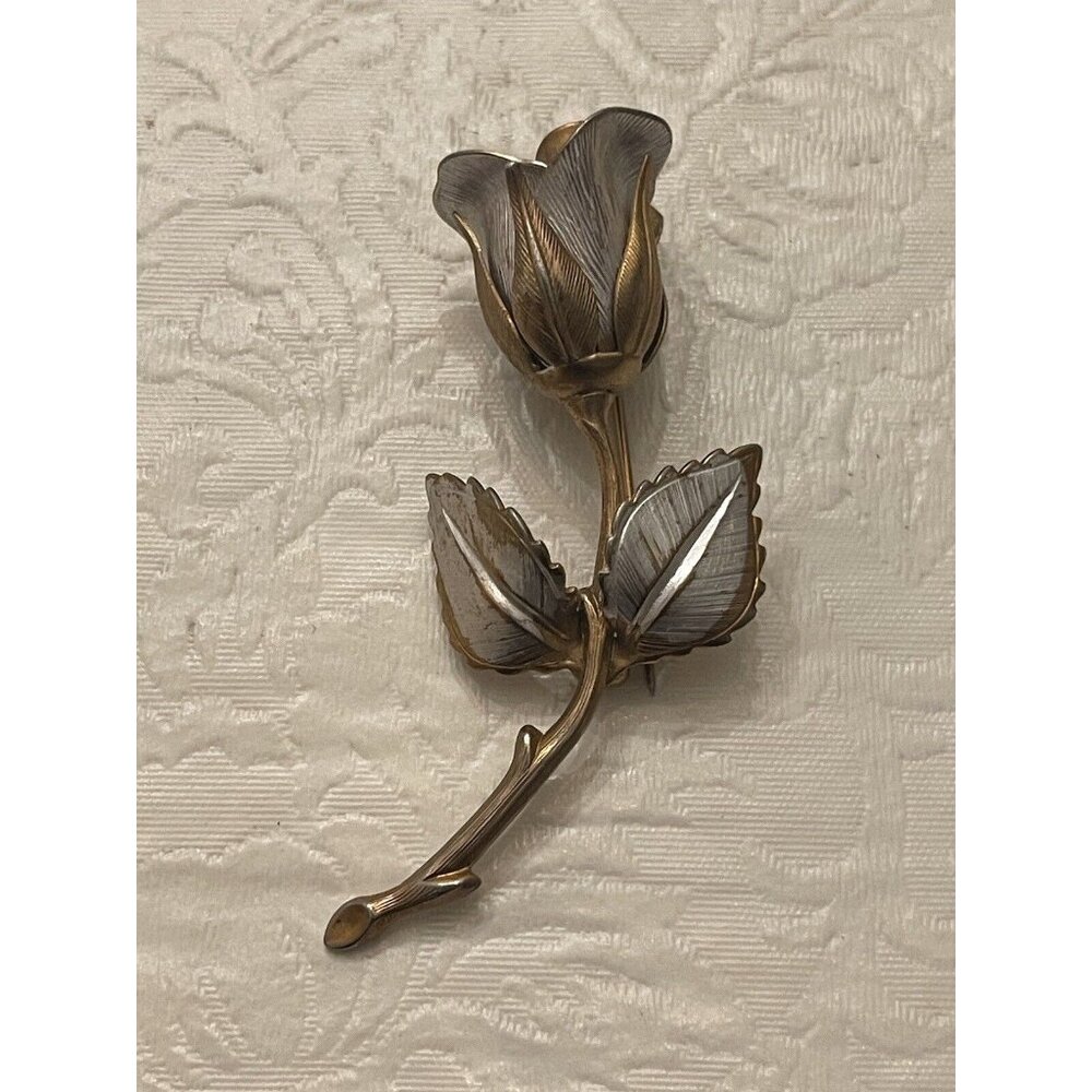 Vintage Giovanni Brooch Rose Legend Gold Silver Mixed Metal Flower Pin 2.5”